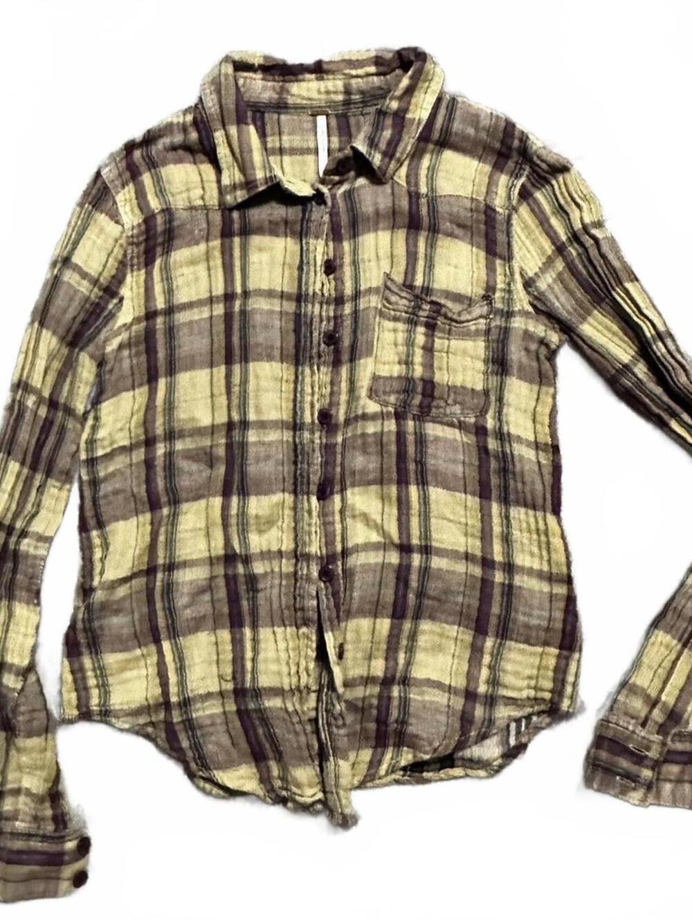 Free People Plaid Girl Boho Long Sleeve Button Up Flannel Size XS